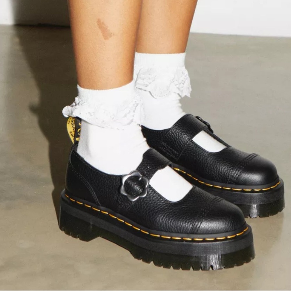 Dr. Martens Addina Flower Buckle Leather Platform Shoes